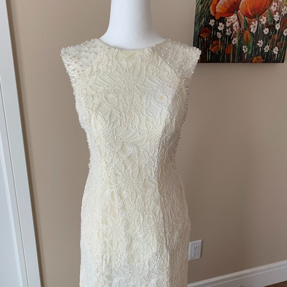 Cachet Cream Lace Beaded Maxi Gown, Size 6 - Picture 9 of 10